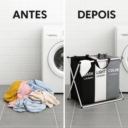 Imagem de Cesto De Roupa Suja Lavanderia 2 Divisórias Separador De Cor