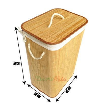 Imagem de Cesto De Roupa Suja Retangular Em Bambu Forrado Com Tampa