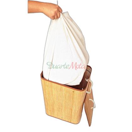Imagem de Cesto De Roupa Suja Retangular Em Bambu Forrado Com Tampa