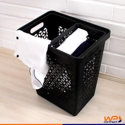 Imagem de Cesto De Roupas 55 Litros Com Tampa E Cesto De Prendedores Kit Organizar Separar Roupa Suja Limpa Na Lavanderia Banheiro Quarto