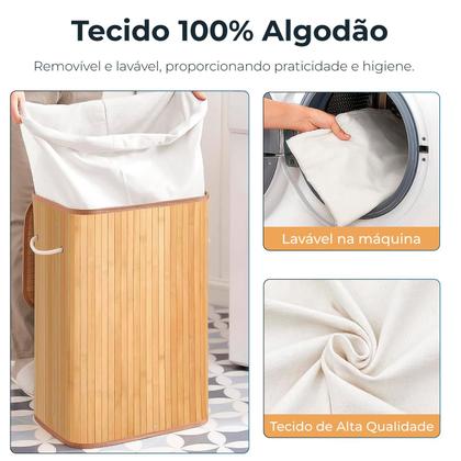 Imagem de Cesto De Roupas Bambu Retangular Banheiro Lavanderia