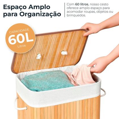 Imagem de Cesto De Roupas Bambu Retangular Banheiro Lavanderia