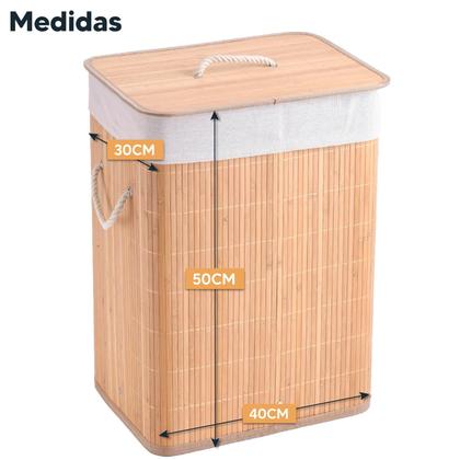 Imagem de Cesto De Roupas Bambu Retangular Banheiro Lavanderia