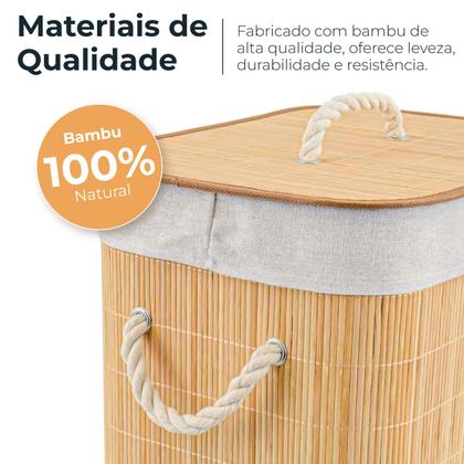 Imagem de Cesto De Roupas Bambu Retangular Banheiro Lavanderia