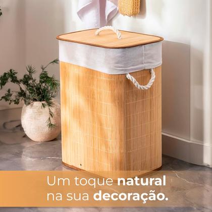 Imagem de Cesto De Roupas Bambu Retangular Banheiro Lavanderia