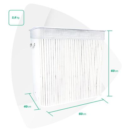 Imagem de Cesto de Roupas Com Divisória Roupeiro Bambu Branco Artiko Family Organizador Triplo Com Tampa 140L