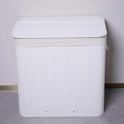 Imagem de Cesto de Roupas Com Divisória Roupeiro Bambu Branco Artiko Family Organizador Triplo Com Tampa 140L