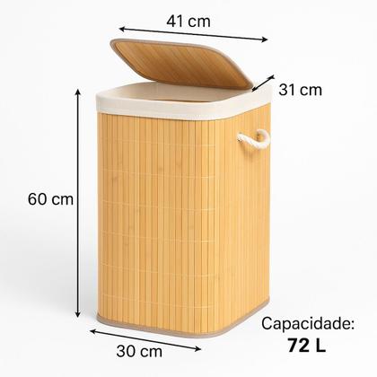 Imagem de Cesto de Roupas em Bambu Retangular Banheiro Lavanderia Organizador