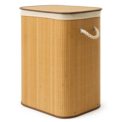Imagem de Cesto de Roupas em Bambu Retangular Banheiro Lavanderia Organizador