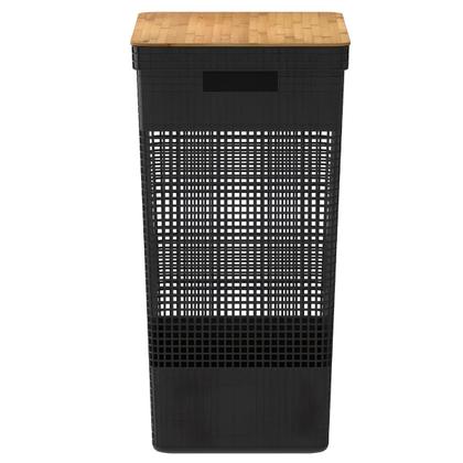 Imagem de Cesto de Roupas Grid 49L Tampa Bambu Preto CG455BTF - Ou