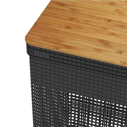Imagem de Cesto de Roupas Grid com Tampa de Bambu 49L Preto Ou