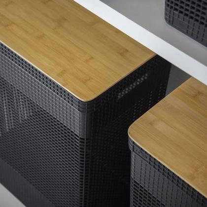 Imagem de Cesto de Roupas Grid com Tampa de Bambu 49L Preto Ou