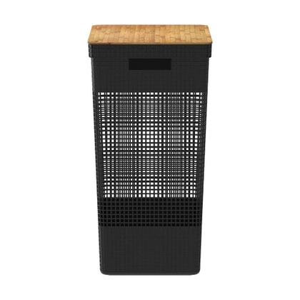 Imagem de Cesto de Roupas Grid com Tampa de Bambu 49L Preto Ou