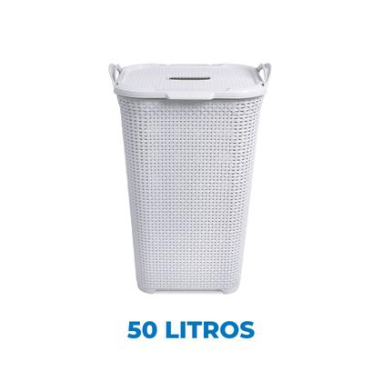 Imagem de Cesto De Roupas Multiuso Rattan Com Tampa Branco 50L Arqplast