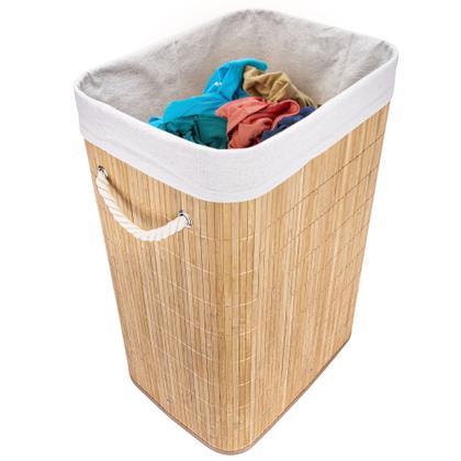 Imagem de Cesto de Roupas Multiuso Roupeiro Bambu Retangular Artiko Pratic Organizador Com Tampa 72L