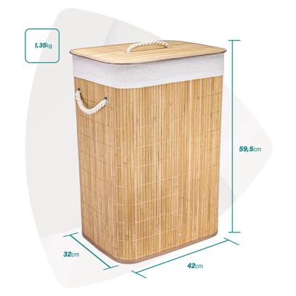 Imagem de Cesto de Roupas Multiuso Roupeiro Bambu Retangular Artiko Pratic Organizador Com Tampa 72L