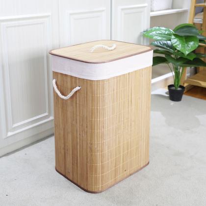 Imagem de Cesto de Roupas Multiuso Roupeiro Bambu Retangular Artiko Pratic Organizador Com Tampa 72L