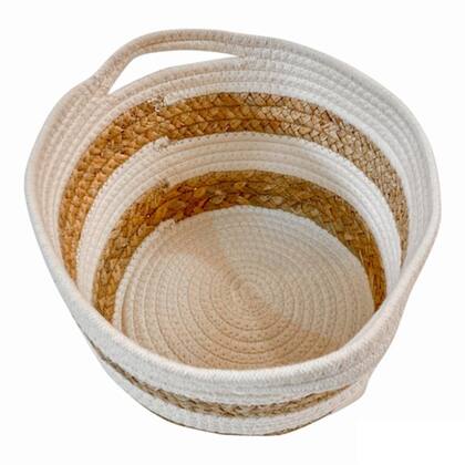 Imagem de Cesto decorativo algodao natural branco e palha p