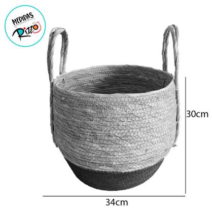 Imagem de Cesto Decorativo Paracanass de Seagras Natural e Preto com alça- 34x34x30cm - 1 unidade - Rizzo