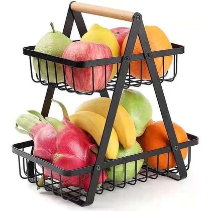 Imagem de Cesto Duplo Frutas Aramado Metal Preto
