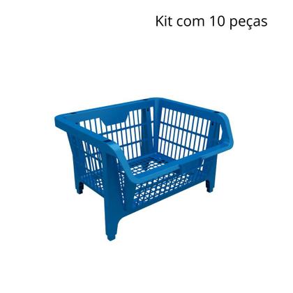Imagem de Cesto Expositor Empilhável Azul Kit com 10 Presto