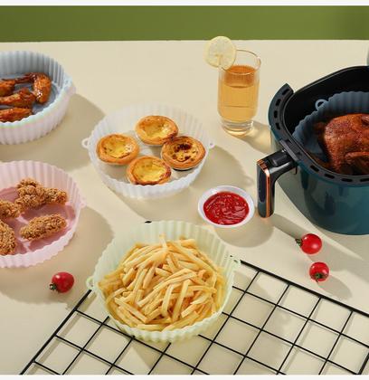 Imagem de Cesto Forma de Silicone AirFryer 20cm Protetor Antiaderente Cesta Fritadeira Bandeja Reutilizável Air Fry Air Fryer