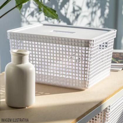 Imagem de Cesto Grid Com Tampa 8 Litros Caixa Organizadora Escritório