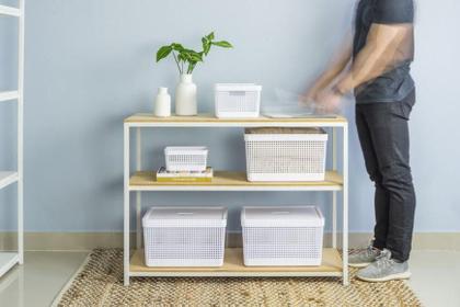 Imagem de Cesto Grid Com Tampa 8 Litros Caixa Organizadora Escritório