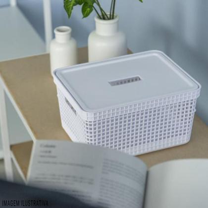 Imagem de Cesto Grid Com Tampa 8 Litros Caixa Organizadora Escritório