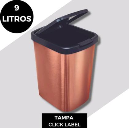 Imagem de Cesto Inox  Lixeira Tampa Click Label Escritório 9 litros