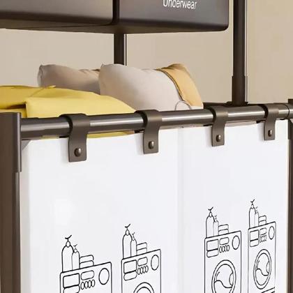 Imagem de Cesto lavanderia triplo estante metal roupa suja 2 andares roupeiro 3 divisorias organizador banheiro multiuso armario d