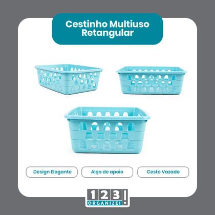 Imagem de Cesto Multiuso Organizador Médio 20x15,5x6,5Cm Azul 123Organizei 