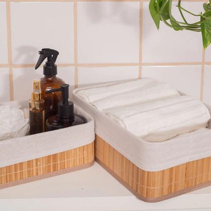 Imagem de Cesto Multiuso Retangular de Bambu com Forro 29CM - OIKOS