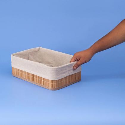 Imagem de Cesto Multiuso Retangular de Bambu com Forro 29CM - OIKOS