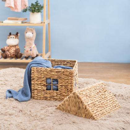 Imagem de cesto organizador com tampa 30cm casinha de fibra natural multiuso - Oikos