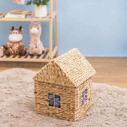 Imagem de cesto organizador com tampa 30cm casinha de fibra natural multiuso - Oikos