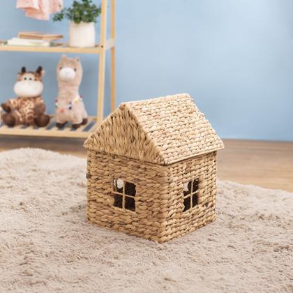 Imagem de cesto organizador com tampa 30cm casinha de fibra natural multiuso - Oikos