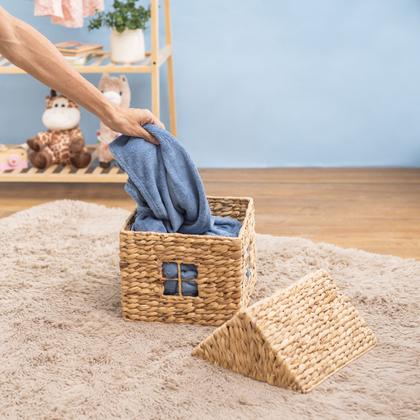 Imagem de cesto organizador com tampa 30cm casinha de fibra natural multiuso - Oikos