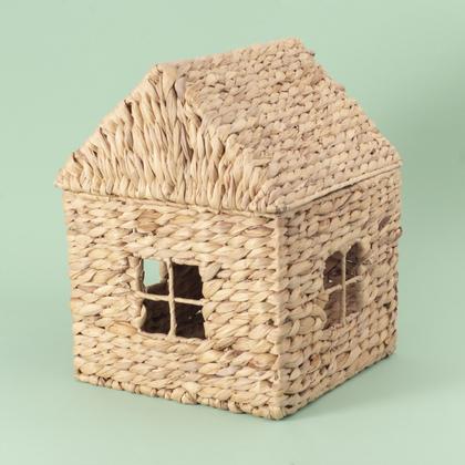 Imagem de cesto organizador com tampa 30cm casinha de fibra natural multiuso - Oikos