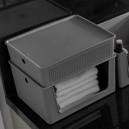 Imagem de Cesto Organizador Com Tampa 8,2 Litros Flow - Chumbo