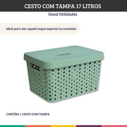 Imagem de Cesto Organizador Com Tampa Verde Roupa Brinquedo 17 Litros