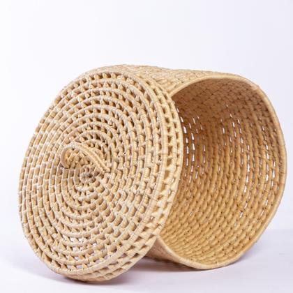 Imagem de Cesto Organizador De Palha Natural Com Tampa 30x30x30