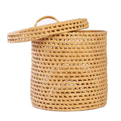 Imagem de Cesto Organizador De Palha Natural Com Tampa 30x30x30