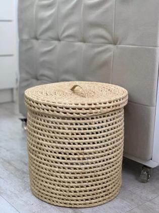 Imagem de Cesto Organizador De Palha Natural Com Tampa 30x30x30