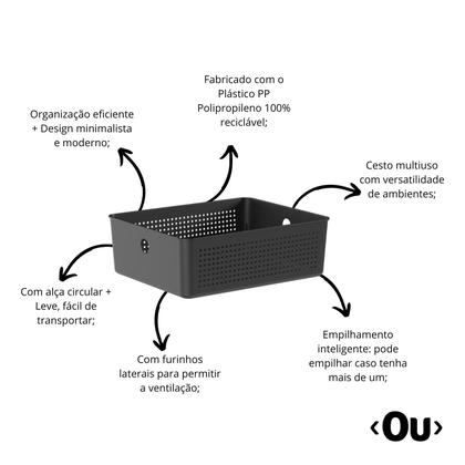 Imagem de Cesto Organizador Empilhável Multiuso Preto Flow 27x21cm Ou