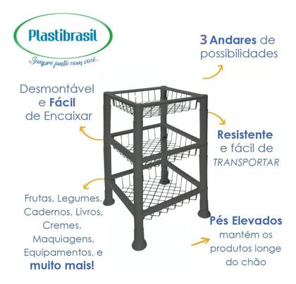 Imagem de Cesto Organizador Fruteira Empilhável 3 Andares Plastibrasil