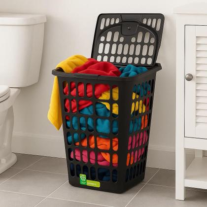 Imagem de Cesto organizador grande 48l roupa suja telado roupeiro grande 48 litros lavanderia quarto banheiro tampa multiuso brinq