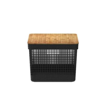 Imagem de Cesto Organizador Grid Com Tampa Em Bambu 20l Ou Preto