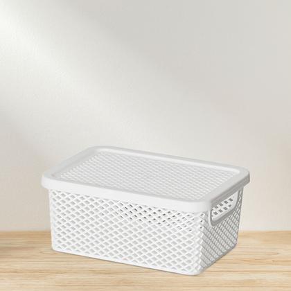 Imagem de Cesto Organizador Línea De 18cm Branco Plástico Telado com Tampa