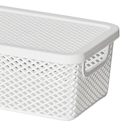 Imagem de Cesto Organizador Línea De 18cm Branco Plástico Telado com Tampa